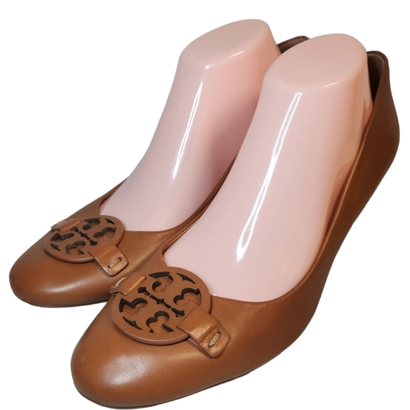 TORY BURCH BROWN LEATHER REVA LOGO WEDGE PUMP SZ US 11M - Picture 8 of 15